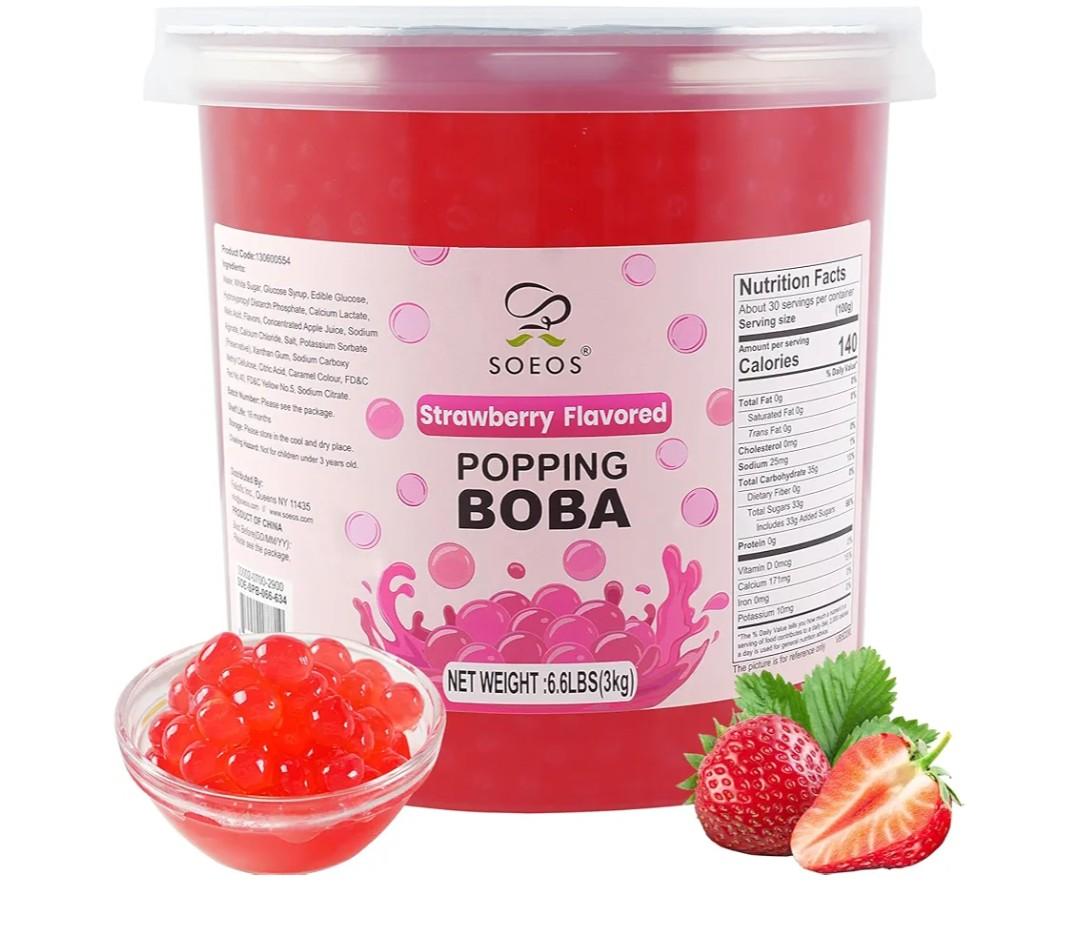 Soeos Strawberry Popping Boba Pearls 6.6 Pounds, Bursting Boba Pearls for Bubble Tea, Beverages, Shakes, Desserts, Smoothie and Ice Cream Topping, Best By 12/04/2026