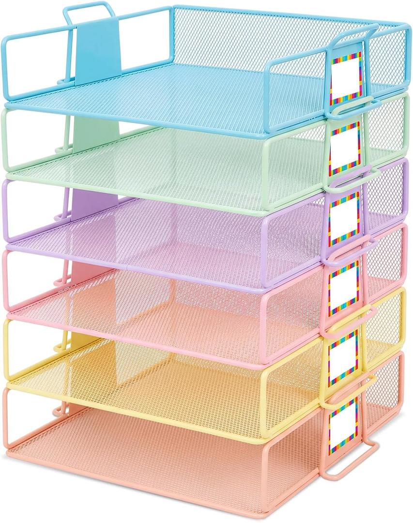 6 Pack Stackable Paper Tray Classroom, Pastel