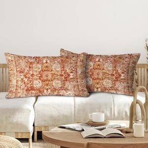 Boho Throw Pillow Covers 12x20 inch Set of 2,Boho Vintage Carpet Pattern Antique Ethnic Decor Double Sided Pattern Cushion Cover Soft Pillow Case Living Sofa Room Bed Square Pillow Cover