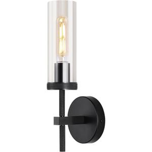 Black Wall Sconces,15" Glass Linear Wall Sconces, Black Bathroom Vanity Light Fixture, Wall Lights for Mirror Living Room Bedroom Entrance Foyer (Bulb Included)