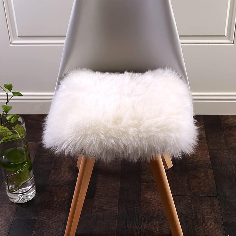 Softlife Square Faux Fur Sheepskin Chair Cover Seat Cushion Pad Super Soft Area Rugs for Living Bedroom Sofa (1.6ft x 1.6ft, White, pack of 2)