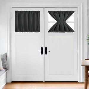 Deconovo Room Darkening Door Curtain, Thermal Insulated Privacy Panel for Glass Doors and Sidelights, Dual Rod Pocket Tieback (54W x 20L, Dark Grey, 1 Panel)