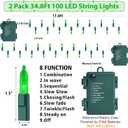2 Pack 100 LED St Patricks Day Lights, 17.4Ft Battery Operated Green String Lights with 8 Modes & Timer Waterproof Indoor Outdoor for Patio Garden Party Irish St Patricks Day Decorations