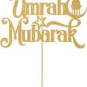 2 x Gold Glitter Umrah Mubarak Cake Topper, Eid Ramadan Mubarak Cake Decorations, Muslim Islam Eid al-Fitr Party Decorations