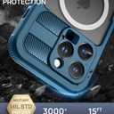 Lanhiem Magnetic for iPhone 16 Pro Case, IP68 Waterproof Dustproof Case, [Compatible with Magsafe] [Built-in Screen Protector] Full Body Heavy Duty Rugged Phone Cover 6.3 inch, Blue/Clear
