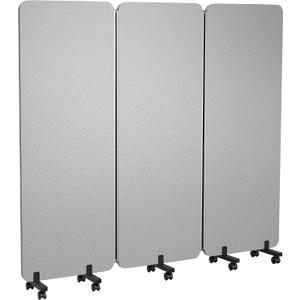 3 Panel Foldable Office Partitions, Mobile Cubicle Wall with Wheels, 71 x 66 Inch Noise Cancelling & Sound Proof Room Dividers Partition Wall, Aluminum Frame Gray