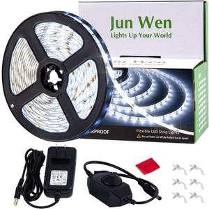 16.4ft White Led Strip Lights, 12V Outdoor Led Strip Lights Flexible Led Light Strip Indoor Plug in Cuttable SMD2835 Dimmable Led Strip Light for Bedroom Cabinet Kitchen TV Hallway (Daylight White)