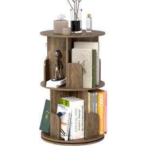 2-Tier Rotating Bookshelf, 360 Display Revolving Bookcase Space-Saving Storage Round Shelf for Corners, Living Room, Bedroom, Office, Kids Room (Light Brown)