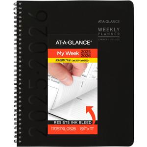 AT-A-GLANCE Planner 2025-2026 Academic, Weekly & Monthly, 8-1/4" x 11", Large, Monthly Tabs, Flexible Cover, Contemporary Lite, Black (7057XL05)