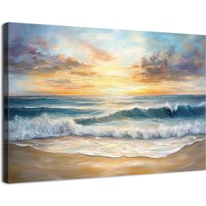 cozy country Lighthouse Wall Art 16"x11" - Coastal Pictures Beach Canvas Ocean Decor - Nautical Artwork Seascape Painting for Bathroom, Bedroom, Sea House