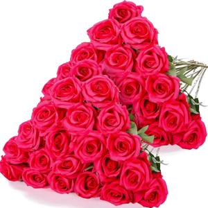 Taozhiyuan Welcome Logo Flowers 10.5" Faux Dark Pink Ranunculus Stem Bundle,3PCS Summer Artificial Flower Bundle for Home Wedding Table Centerpiece Indoor for Party and Wedding Decoration