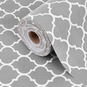 Drawer Shelf Liner for Kitchen Cabinets, Non Adhesive Slip Resistant Shelf Paper Easy to Clean, Strong Grip Thickened Waterproof Washable Mats for Pantry Shelves Cupboard Dresser, 12 in x 30 FT (Gray Quatrefoil)