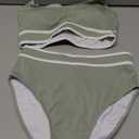 BMJL Women's High Waisted Bikini Ribbed Two Piece Swimsuit High Cut Color Block Adjustable Straps Bathing Suit (Medium, Army Green043)