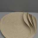 Braided Round Placemats Set of 6, Woven Washable Non-Slip Table Mats for Kitchen Dining, 15 Inch, Heat Resistant - Natural Fabric Indoor Outdoor Place Mats(Beige)