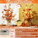 2 Pack & Timer - Lighted Fall Tree Tabletop Fall Thanksgiving Decor with 30 LED Battery Operated Artificial Eucalyptus Tree Pumpkins Floral Berry Burlap Base Fall Thanksgiving Decorations Home Indoor