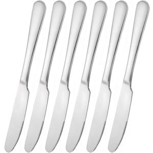 Stainless Steel Butter Knife, Set of 6 Dinner Knife, Suitable for Daily Use, Parties and Outdoor Dining,Dishwasher Safe (6)