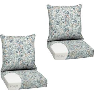 Arden Outdoor Foam Deep Seat Cushion Set (2-Pack), 24x24, Premium High-Density Foam, Never Flattens, Weather-Proof for Patio Chair Sofa Couch, Pistachio Botanical
