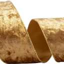 Gold Velvet Wired Edge Ribbon, 2.5 Inch x 10 Yards Crushed Velvet Christmas Ribbon for Christmas Tree Decoration Gift Wrapping Garland Wreaths Bows Making