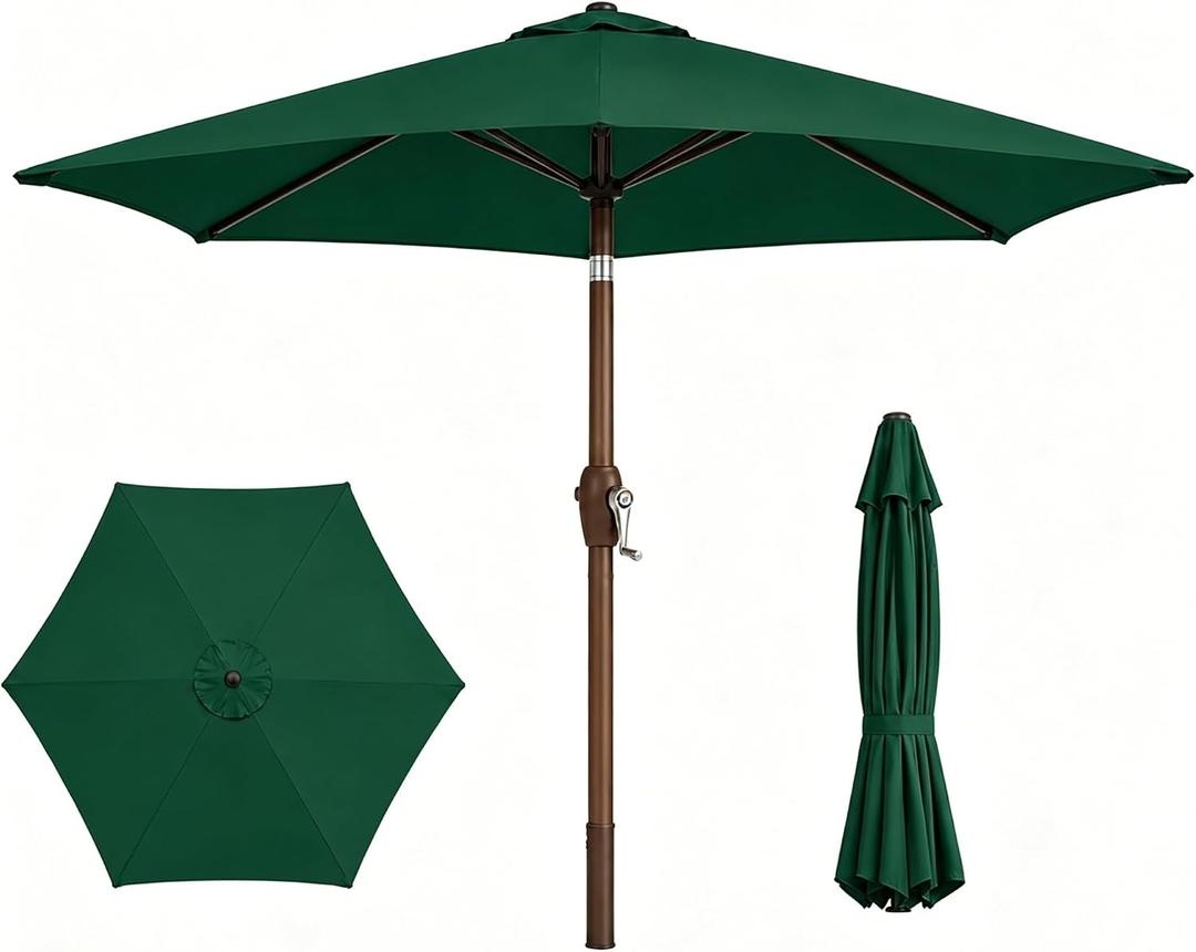 Patio Kingdom 7.5ft Patio Umbrella, Outdoor Table Market Umbrella with Smooth Crank Lift, 6 Windproof Fiberglass Ribs, UPF50+ UV Protection for Deck, Pool, Garden and Backyard, Dark Green