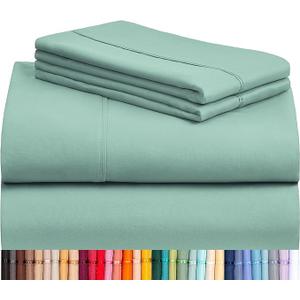 LuxClub 4 PC California King Sheet Set, Breathable Luxury Bed Sheets, Deep Pockets 18" Wrinkle Free Cooling Sheets Machine Washable Hotel Bedding Silky Soft - Light Teal Cal King