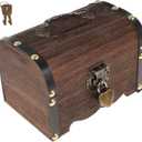 Toyvian Small Treasure Chest Piggy Bank with Lock and Key | Wooden Treasure Box for Kids & Adults | Vintage Money Bank & Coin Bank Pirate Chest Money Box Saver (Coffee Brown, 14cm)