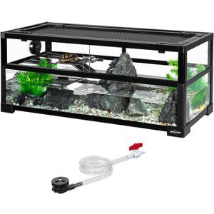 REPTIZOO 18 Gallon Turtle Tank Aquarium, 30"12"12" Tortoise Habitat Water-Land Ecological Turtle Tank with Drainage System Aquatic Aquarium