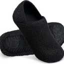 WateLves Womens & Mens Lightweight Cozy Faux Furry House Slippers - Rubber Sole Slip On Sock Shoes - Foldable Travel Slippers - Indoor & Outdoor (Black)
