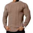 Askdeer Men's Pullover Sweater Fisherman Cable Chunky Knit Crewneck Sweater Winter Casual Knitted Sweaters with Ribbing Edge Khaki, M