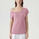 SUUKSESS Women Silk Cashmere Blend Off The Shoulder Tops Summer Lightweight Knit Trendy Sweaters Going Out Loose Fit Shirts (Light Pink, Medium) (Pink, M)