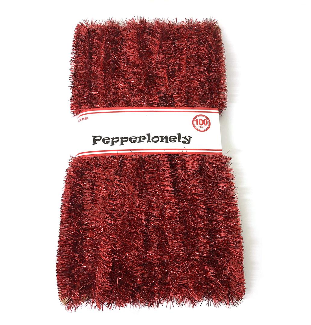 PEPPERLONELY 100 FT Commercial Length Christmas Garland Classic Christmas Decorations, Red