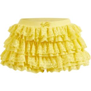 Women's Ruffle Shorts Y2k Lace Lolita Bloomers Elastic Waist Bottoms Shorts Micro Boyshorts (Yellow)