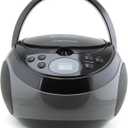 Emerson EPB-3000 Portable CD Player with AM/FM Radio, Programmable Memory, Dual Stereo Speakers, 3.5mm AUX Input, and Two-Way Power for Home or On-The-Go Entertainment  Ideal for Music Lovers (Black)
