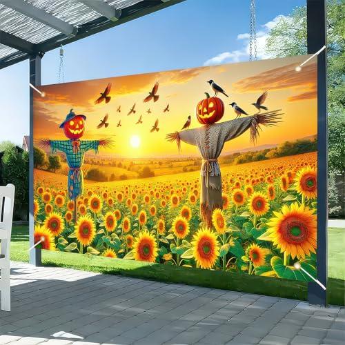 BlissYard Fall Backdrop Banner 71x43 Inchs Autumn Thanksgiving Party Decorations Backdrop Fall Scarecrow Sunflower Outdoor Indoor Party Decor Baby Shower Banner Supplies