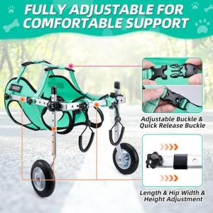 Nasjac Dog Wheelchair for Back Legs - Lightweight Portable Wheelchair with Reflective Stripes, Adjustable Pet Wheelchair Cart for Senior, Arthritis, Paralyzed, Injured, or Disabled Dogs (Green, Small)