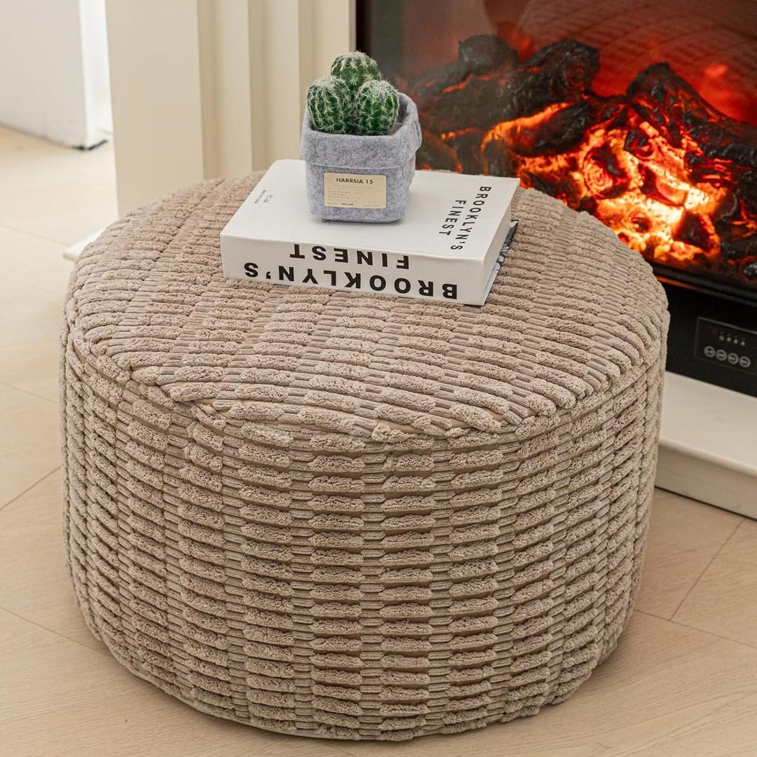 Asuprui Pouf Ottoman Stuffed Round Modern Foam Filled Ottoman Foot Rest Poufs for Living Room Chair Decorative Boho Foot Stool for Wedding Christmas Party, 20"D x 20"W x 14"H
