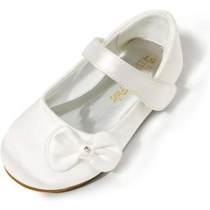 DREAM PAIRS Toddler Girls Dress Shoes Mary Jane Flats, Girls School Uniform Flats Bow Ballerina Shoes (White/Satin, 8)