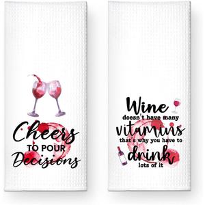 Cheers to Pour Decisions Funny Kitchen Towels 2 Pack, Sweet New House Gift for The Hostess, Christmas Birthday Housewarming Gift for Mom Grandma Sisters Neighbors Friends