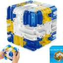 3D Rolling Ball Maze Cube, Marble Labyrinth Cube, 3D Labyrinth Puzzle Cube, Spatial Awareness Brain Training Educational Focus Game Gift for Adults Teens Kids (Yellow & Blue)