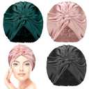 3 Pieces Silk Hair Wrap for Sleeping Women Bonnet Silk Sleeping Bonnet Elastic Hair Care Sleep Cap for Natural Curly Hair (Black, Rose Gold, Green) (Retro Color)