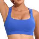 RUNNING GIRL Sports Bras for Women, Criss-Cross Back Padded Strappy Sports Bras Medium Support Yoga Bra with Removable Cups (Blue, L)