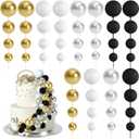 48 Pcs Balls Cake Topper Decorations Balloon Cupcake Toppers Foam Cake Topper Balls Cake Balls Decorations for Birthday Party Wedding Anniversary Cake Decorating (Black, Silver, White, Gold)