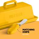 Ceramic Butter Dish Set with Lid and Knife - [Yellow]- Decorative Butter Stick Holder with Handle for 1 Stick of Butter - Microwave Safe, Dishwasher Safe - Anti-Scratch Stickers Included