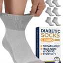 Pembrook Ankle Diabetic Socks for Women & Men | 6 Pairs | Wide Non Binding Socks Quarter Length | Edema Neuropathy Socks (Medium), Gray