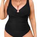 CUPSHE Plus Size One Piece Swimsuit for Women Ruched Underwire Bathing Suit Curvy Tummy Control Swimwear ( Black, 3 XL)