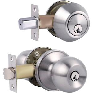 Cielsa Dawn Door Knobs Exterior Door Lock Set with Deadbolt, Single Cylinder Deadbolt Door Locks with Keys, Keyed Alike (Satin Nickel, Door Knob and Deadbolt)