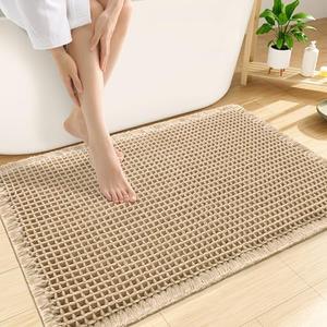 Smiry Waffle Bath Mat 32x20, Extra Soft Absorbent Bathroom Rugs, Non Slip Machine Washable Quick Dry Bath Rugs for Bathroom Floor, Tub, Shower, Home Decor Accessories, Brown