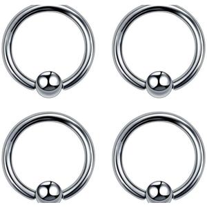 SQKXKLCZ 4pcs/8pcs 20G/18G/16G/14G G23 Titanium Captive Bead Ring Nose Rings 3mm/4mm/5mm Ball Hoop Septum Earring Helix Daith Cartilage Tragus Lip Earrings Nipple Eyebrow Body Piercing 6mm-16mm