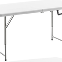BTEXPERT Fold-in-Half Folding Utility Table 4Feet Lightweight Height Adjustable Portable Carrying Handle Indoor Outdoor Picnic Camping Office Home Party Easy to Clean Store Care White
