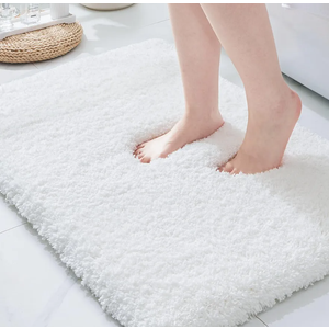 ILANGO White Bathroom Rugs 24" × 17" Small Non Slip & Super Absorbent Extra Thick Soft, Washable Bath Mat for Floor, Non Shedding Microfiber Plush Shaggy Bath Rug for Bathtub Shower Room Sink, 2 pack.