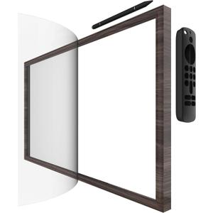 Wooden Frame with Magnet for Echo Show 21, Screen Protector, Magnet Stylus Pen,Magnet Remote case (Dark Brown)